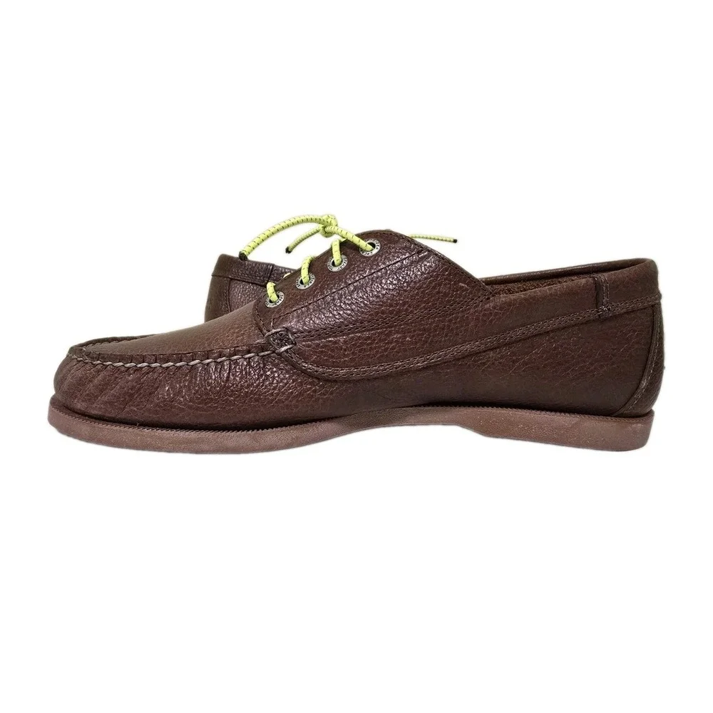 Sperry Mens Ranger Mocs Size‎ 12 Dark Brown Tumbled Leather Lime Green Laces